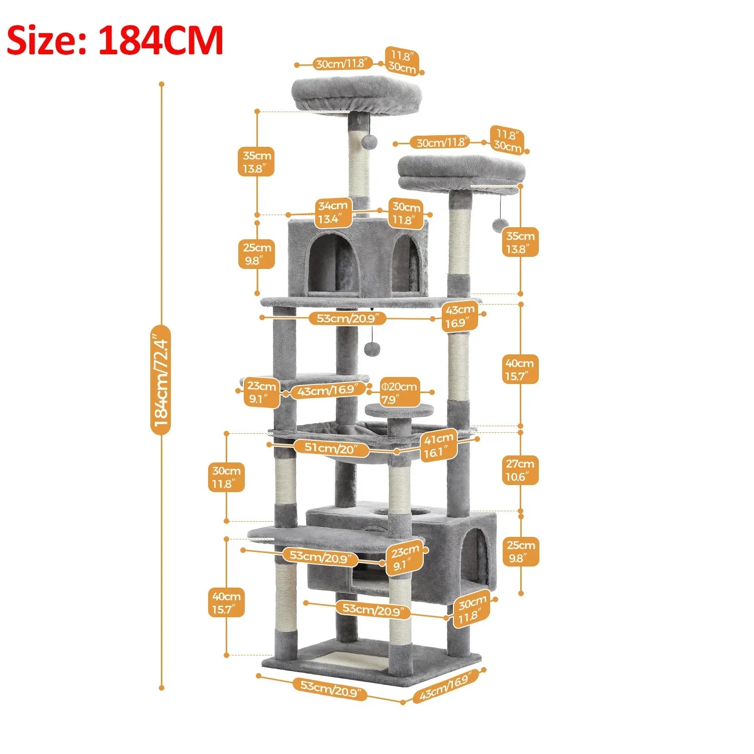 Large Cat Tree and Tower for Indoor Cats With Sisal-Covered Scratching Posts Spacious Hammock Padded Perches and Condos Cat Toys
