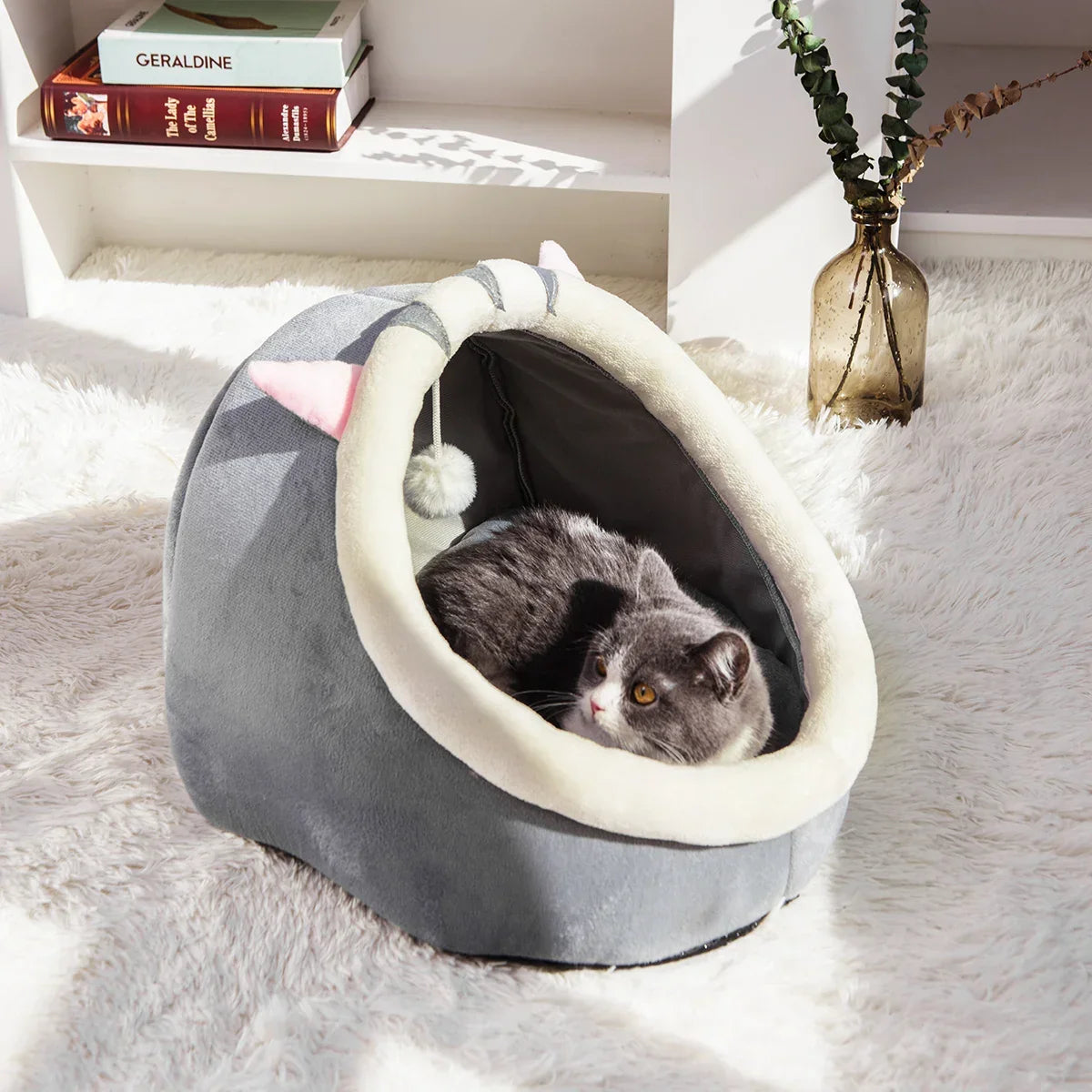 Four Seasons Semi-Enclosed Cat Nest Bed — Soft & Cozy Pet Sleeping Cave