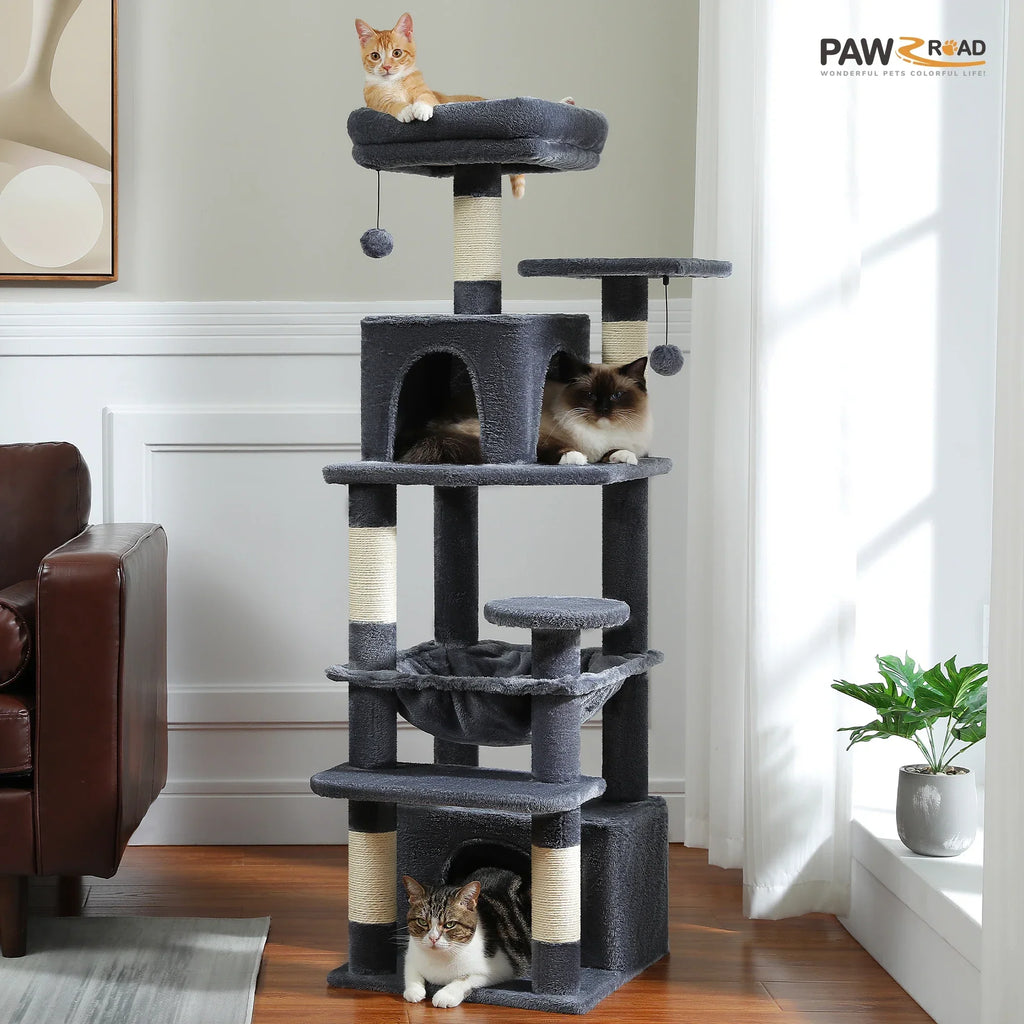 Large Cat Tree and Tower for Indoor Cats With Sisal-Covered Scratching Posts Spacious Hammock Padded Perches and Condos Cat Toys
