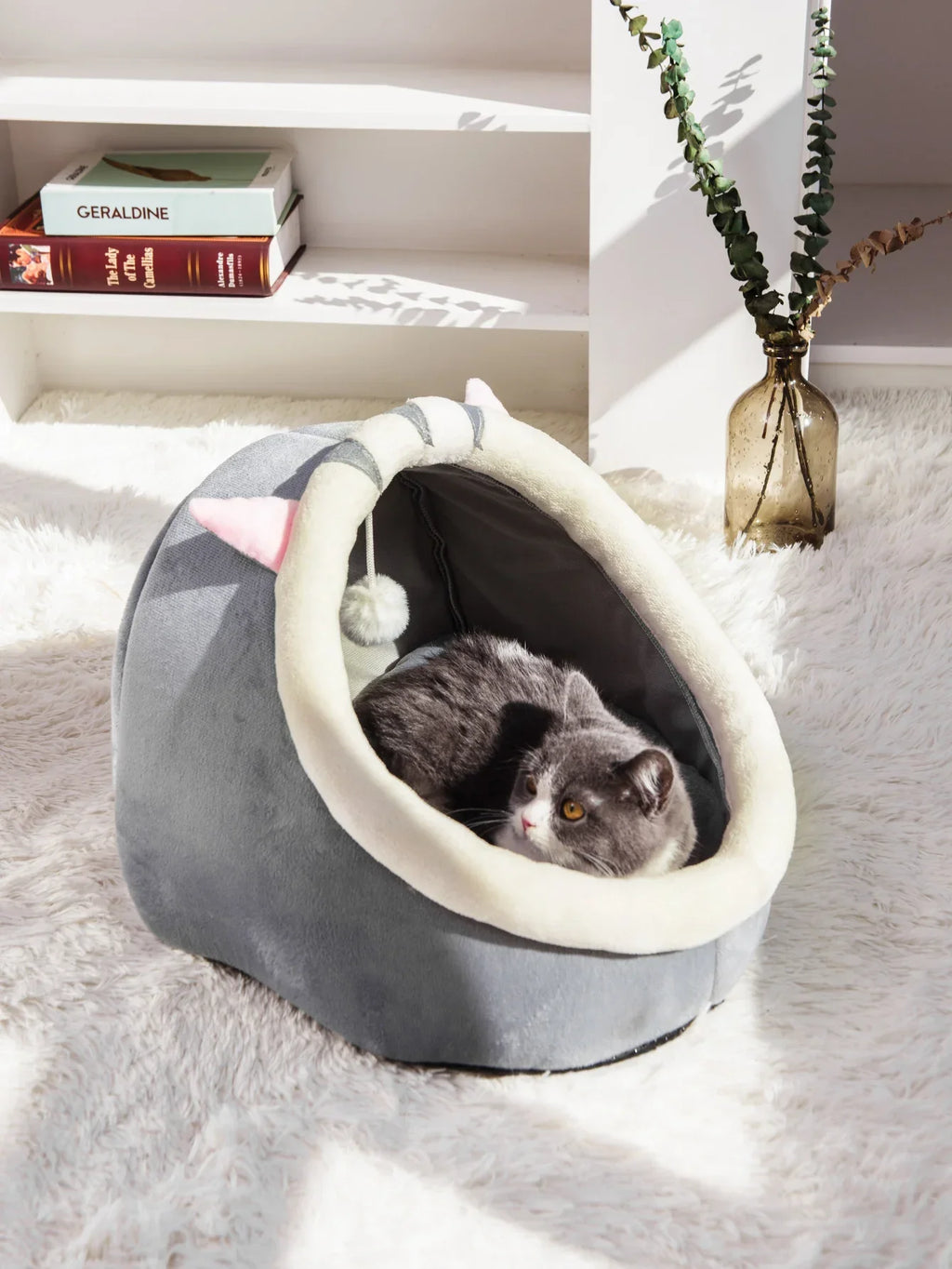 Four Seasons Semi-Enclosed Cat Nest Bed — Soft & Cozy Pet Sleeping Cave